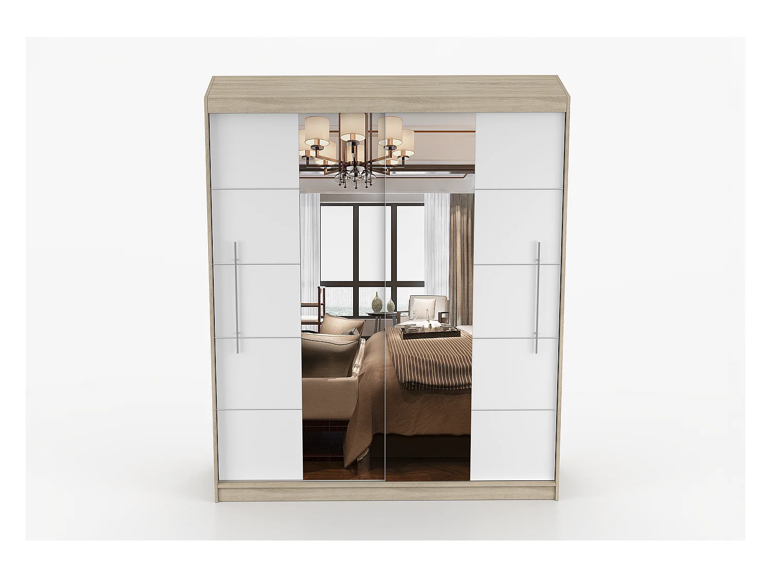 Armoire Orelia 203 cm avec miroir - Chêne - Blanc