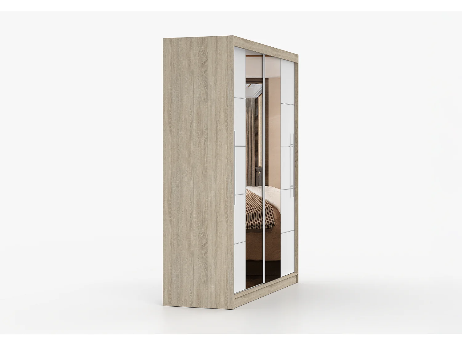 Armoire Orelia 203 cm avec miroir - Chêne - Blanc