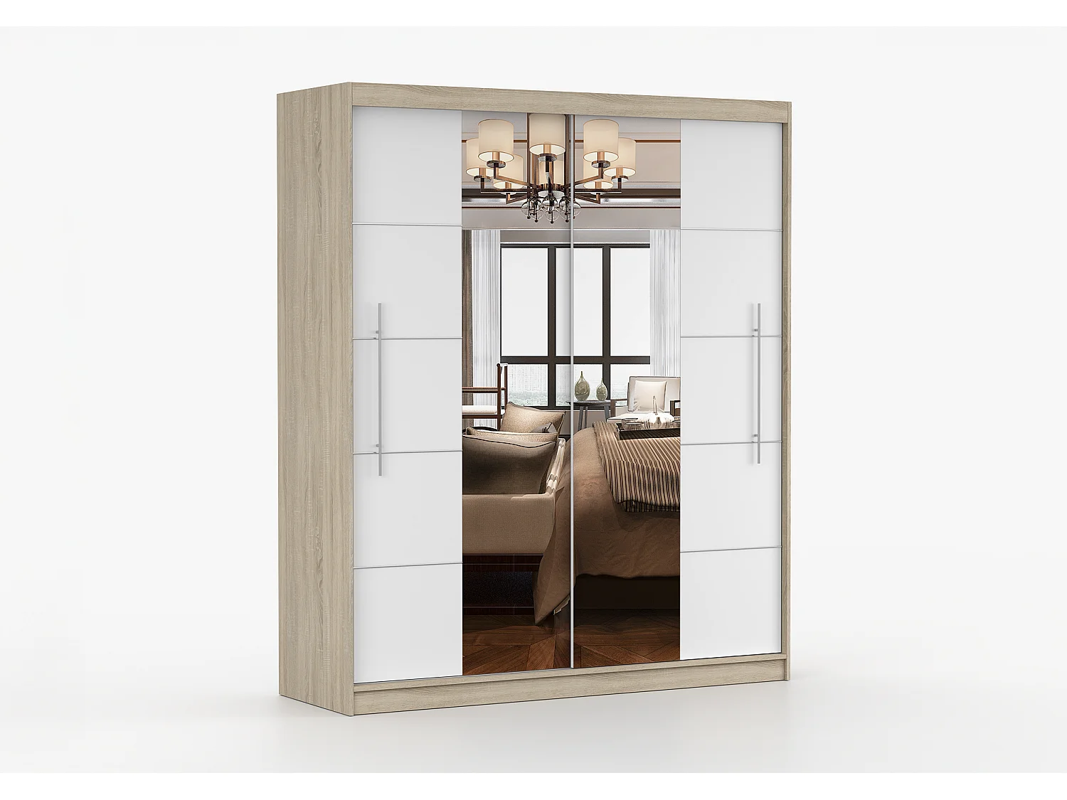 Armoire Orelia 203 cm avec miroir - Chêne - Blanc