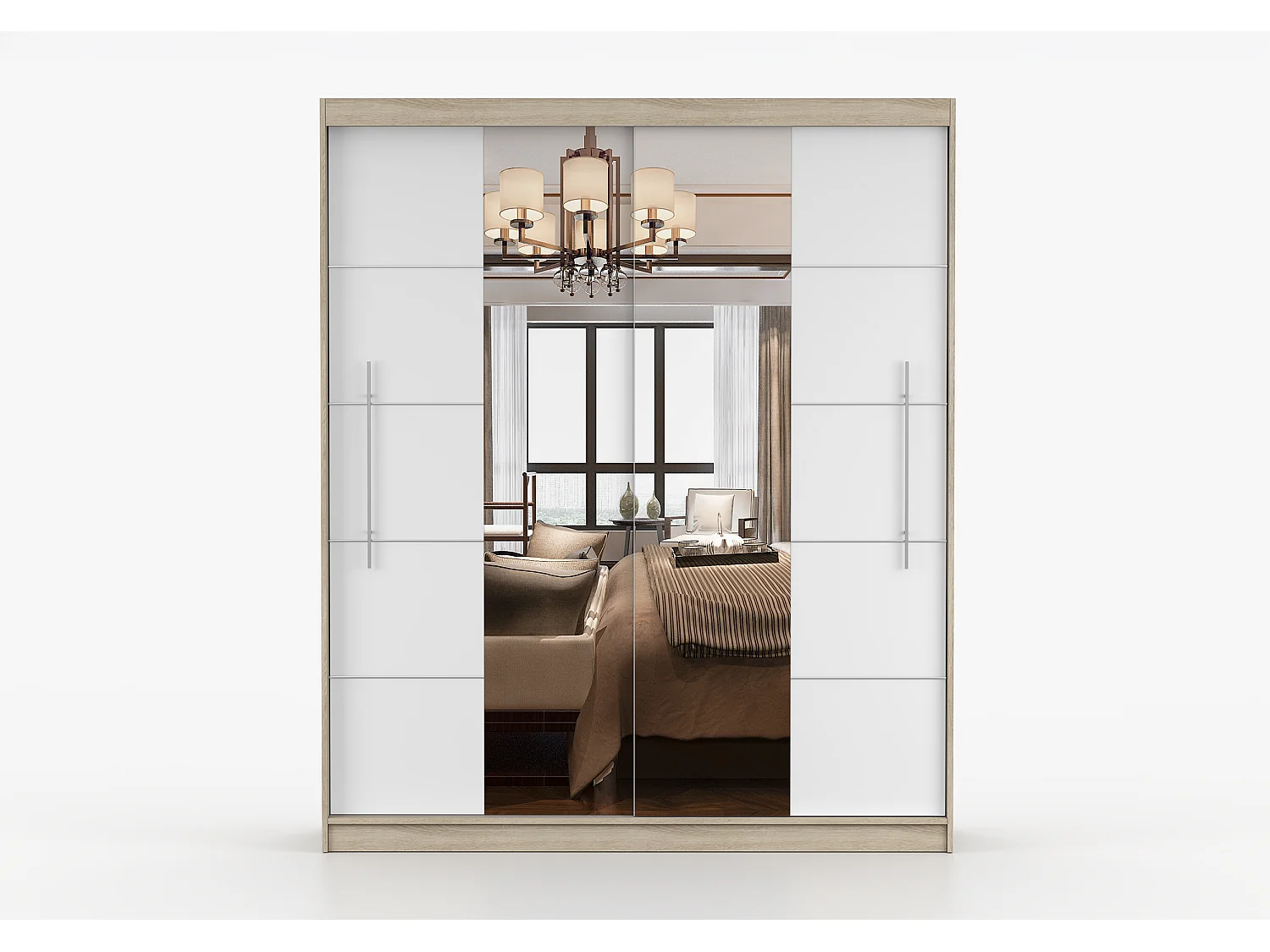 Armoire Orelia 203 cm avec miroir - Chêne - Blanc