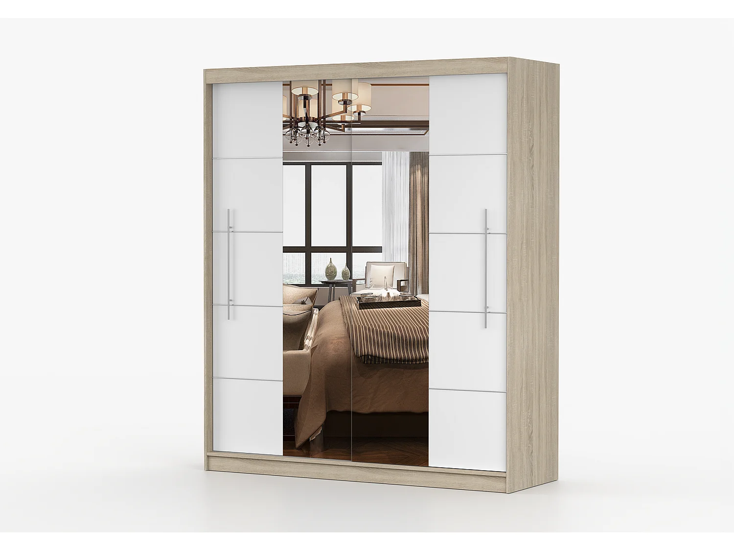 Armoire Orelia 203 cm avec miroir - Chêne - Blanc