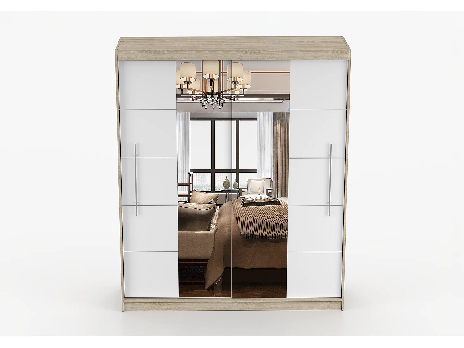 Armoire Orelia 203 cm avec miroir - Chêne - Blanc