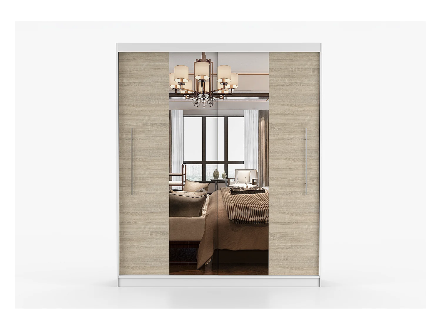 Armoire Eireen I 203 cm avec miroir - Blanc - Chêne