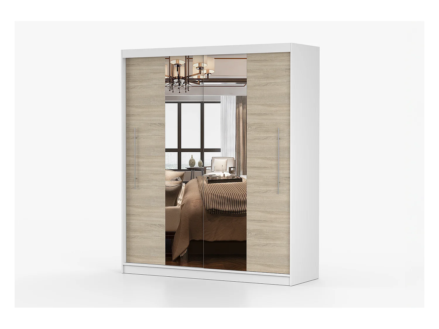 Armoire Eireen I 203 cm avec miroir - Blanc - Chêne