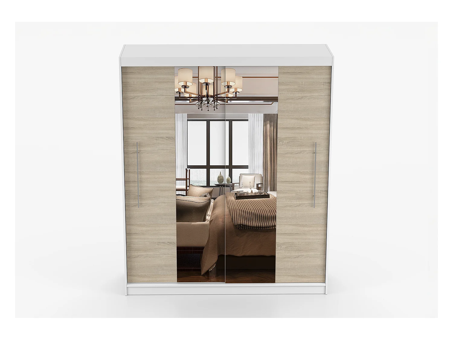 Armoire Eireen I 203 cm avec miroir - Blanc - Chêne