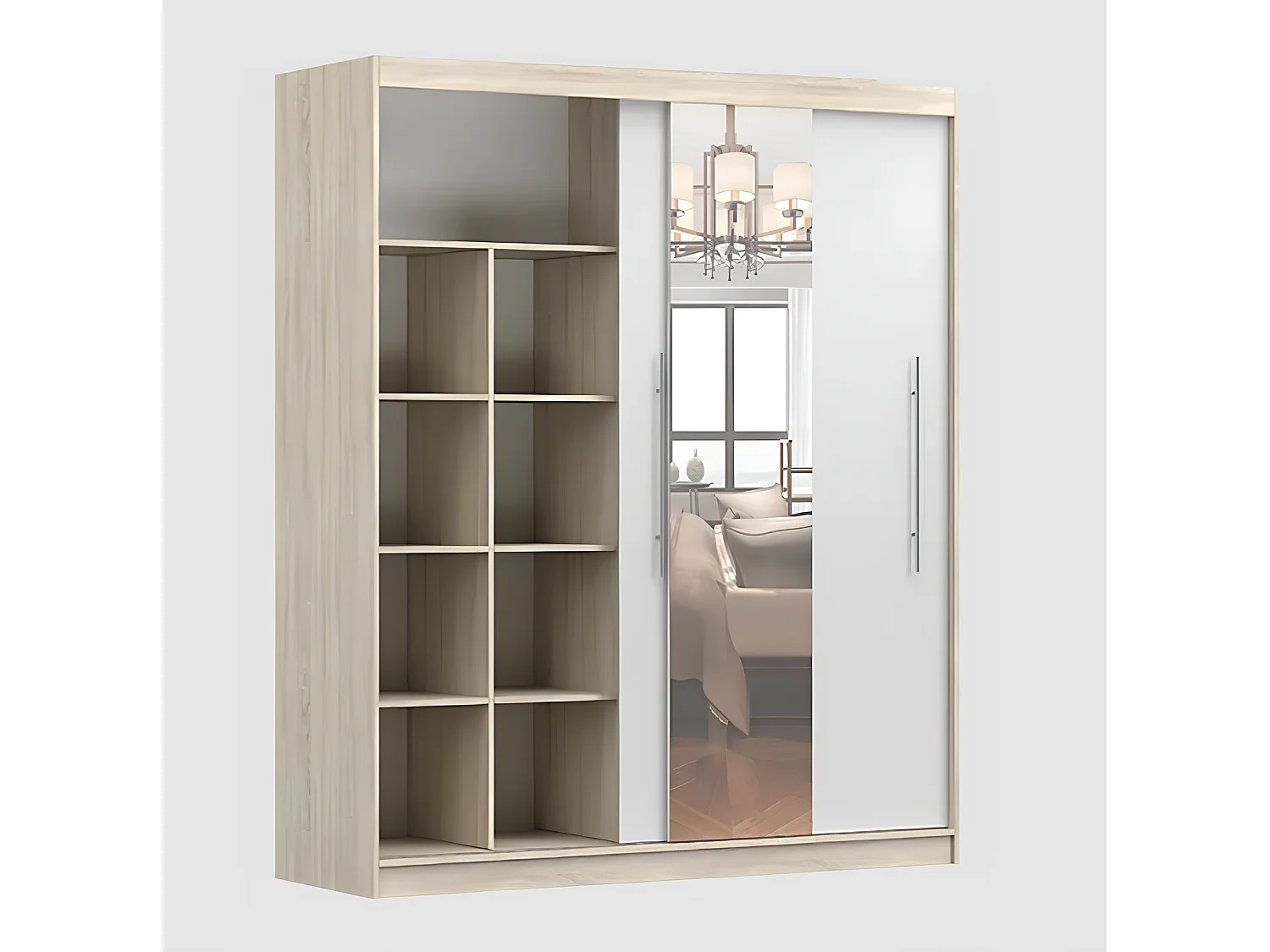 Armoire Eireen I 203 cm avec miroir - Blanc - Chêne