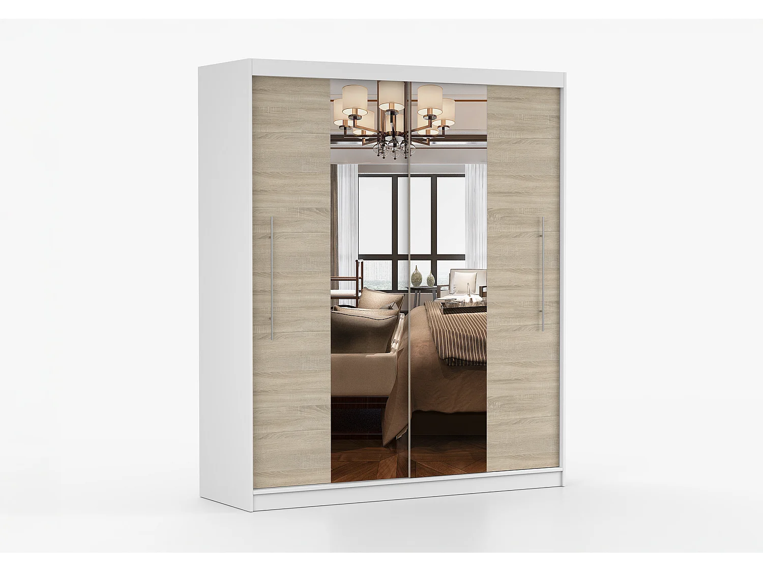 Armoire Eireen I 203 cm avec miroir - Blanc - Chêne