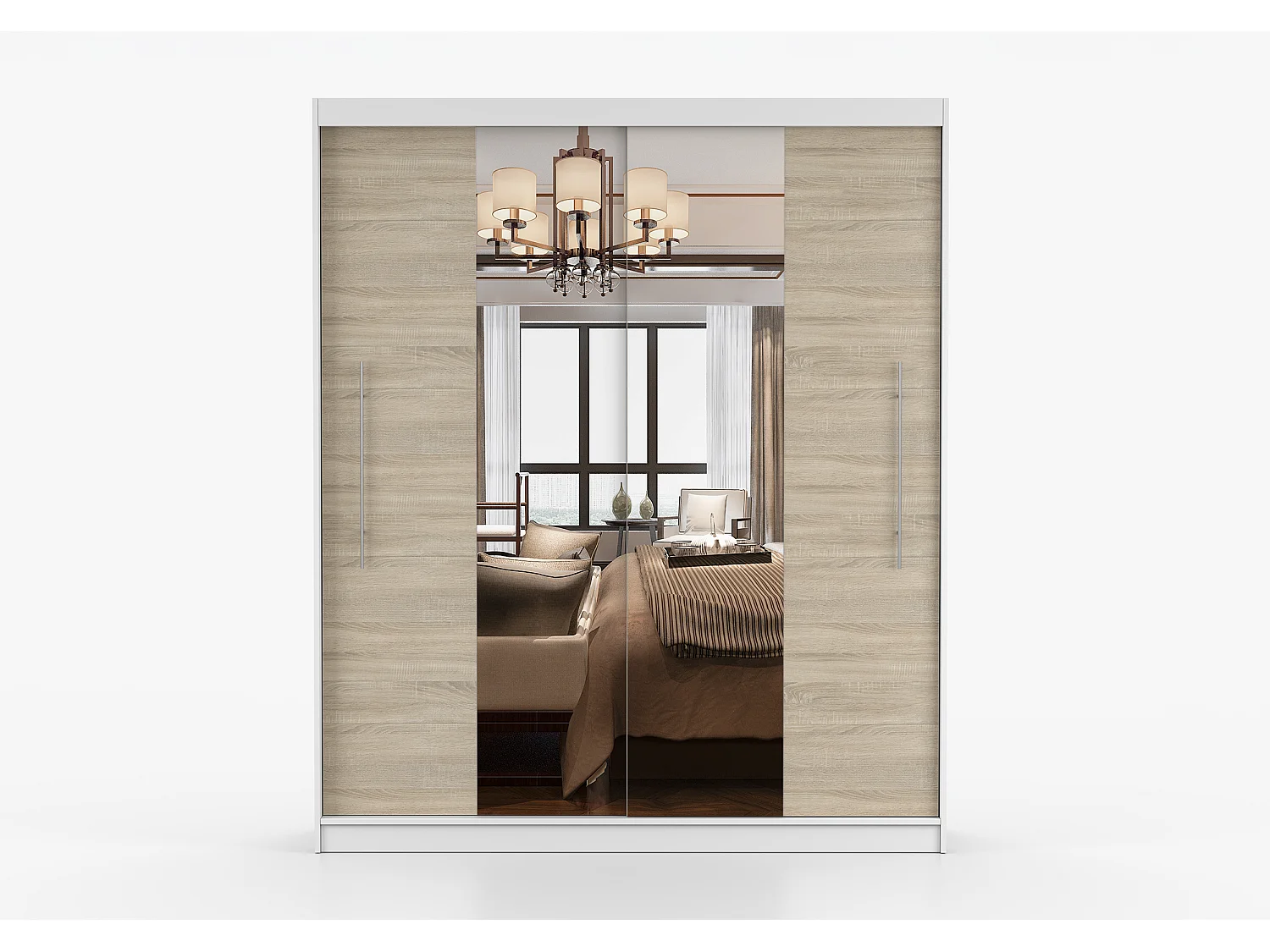 Armoire Eireen I 203 cm avec miroir - Blanc - Chêne