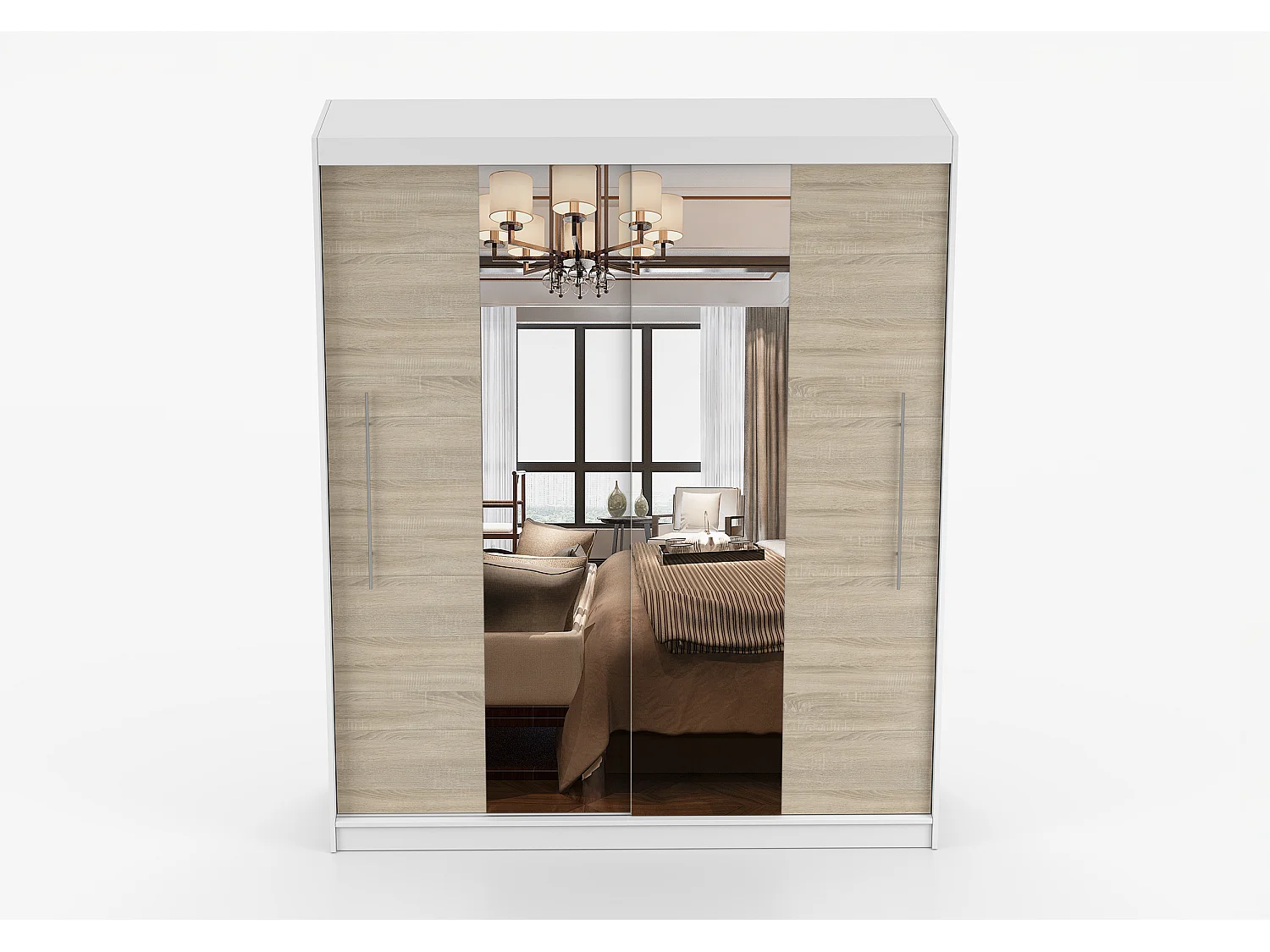 Armoire Eireen I 203 cm avec miroir - Blanc - Chêne