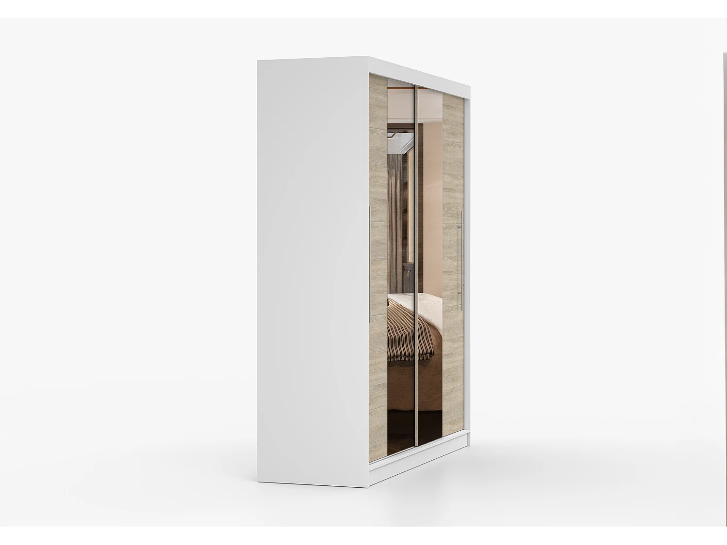 Armoire Eireen I 203 cm avec miroir - Blanc - Chêne