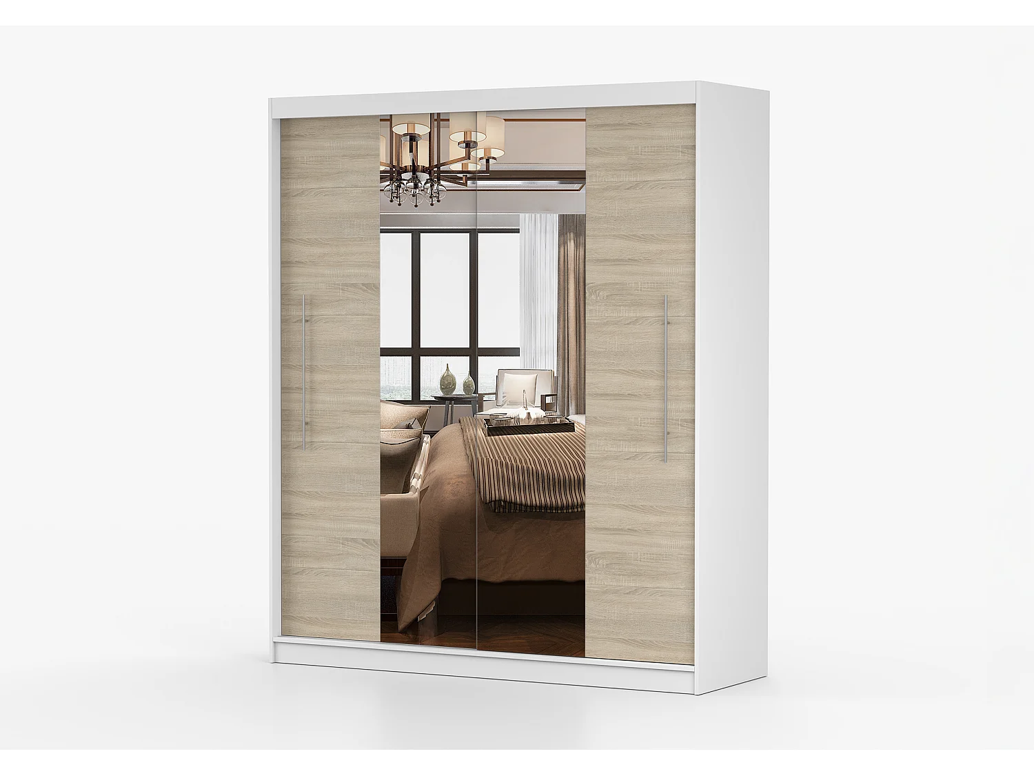 Armoire Eireen I 203 cm avec miroir - Blanc - Chêne