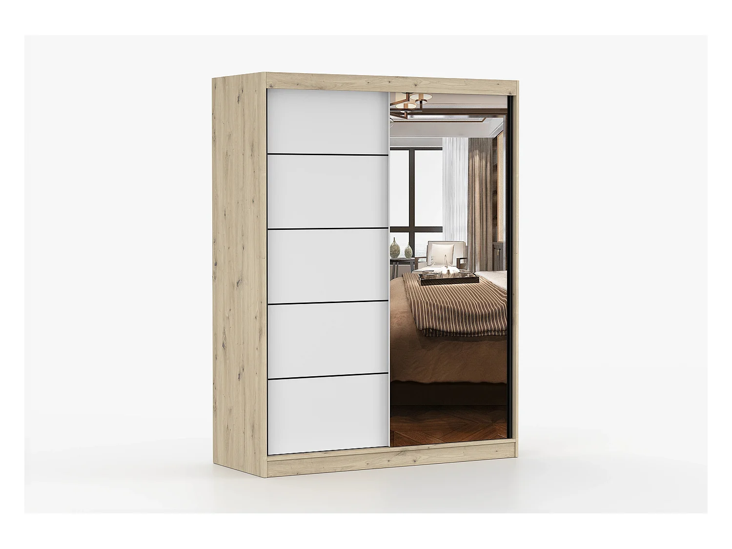 Armoire Enola 150 cm avec miroir - Effet bois - Blanc