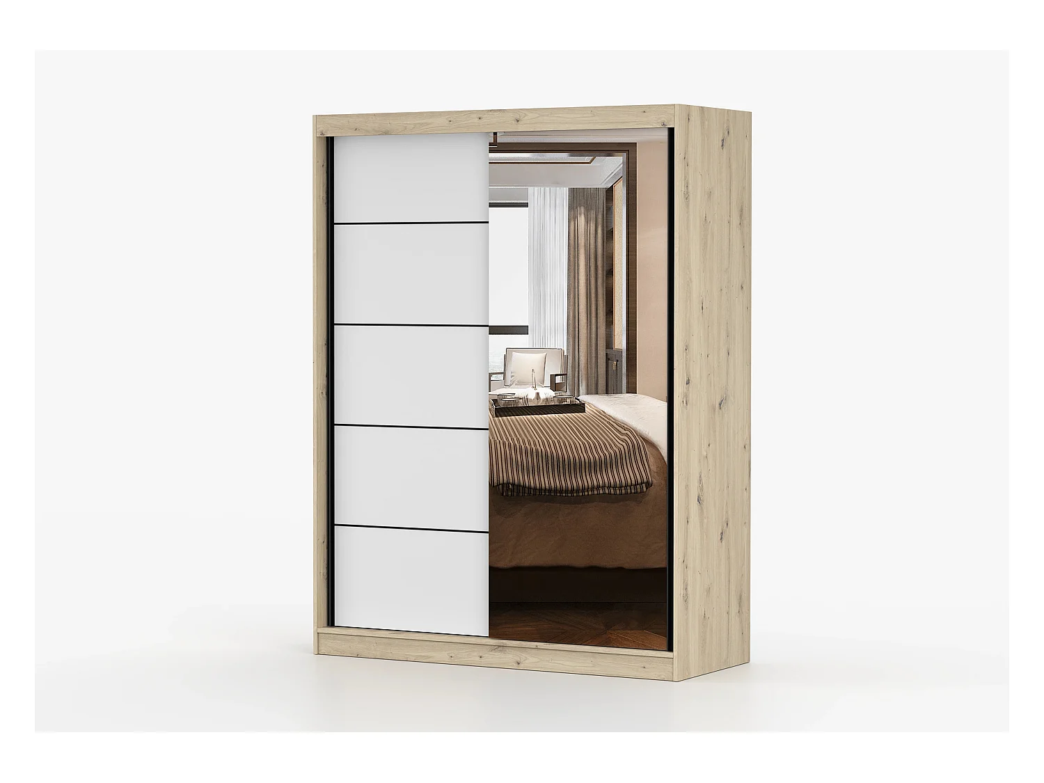 Armoire Enola 150 cm avec miroir - Effet bois - Blanc