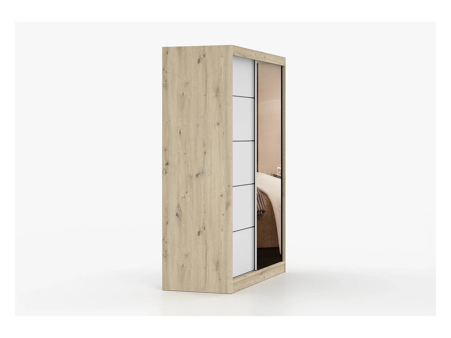 Armoire Enola 150 cm avec miroir - Effet bois - Blanc