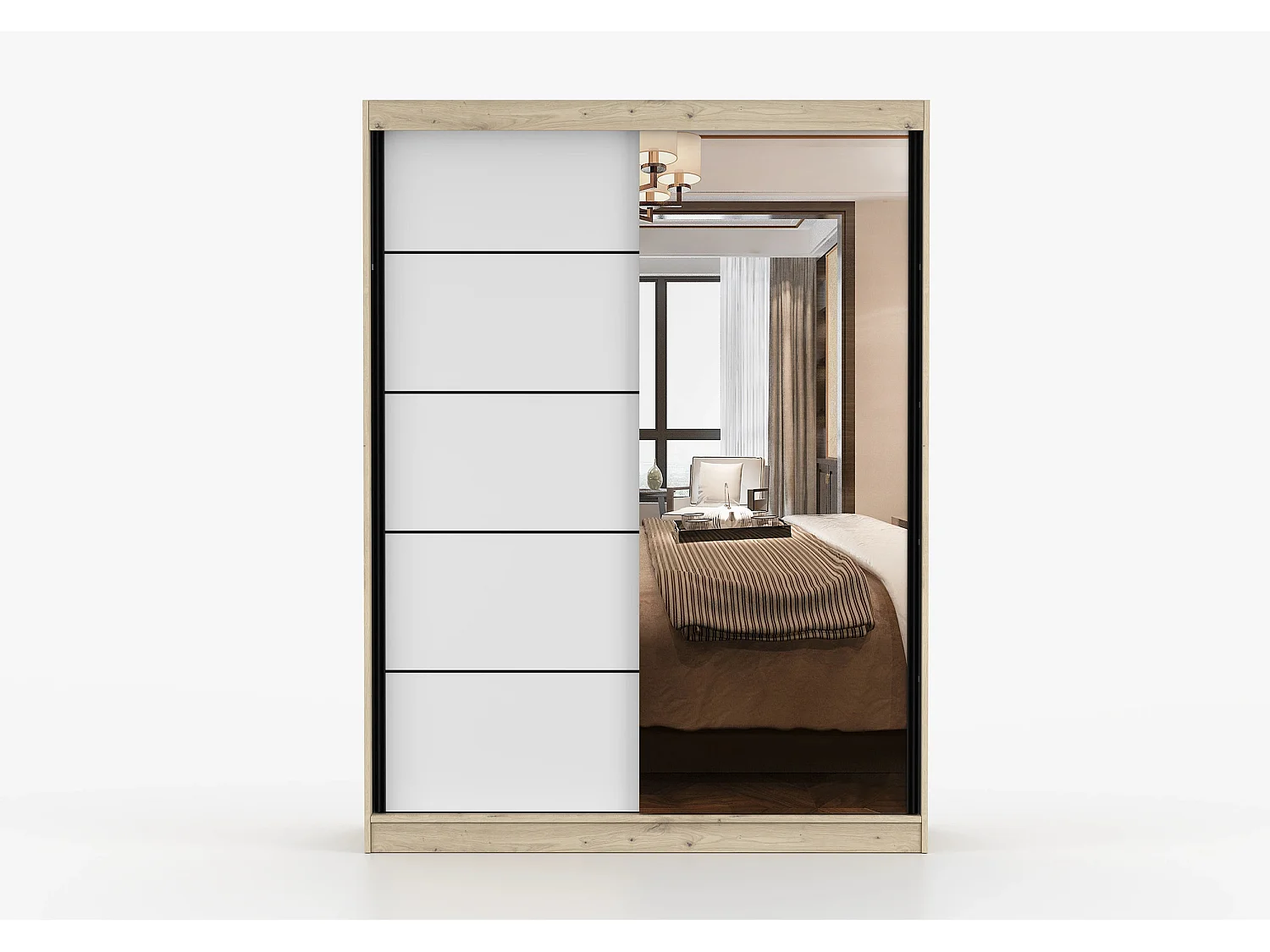 Armoire Enola 150 cm avec miroir - Effet bois - Blanc