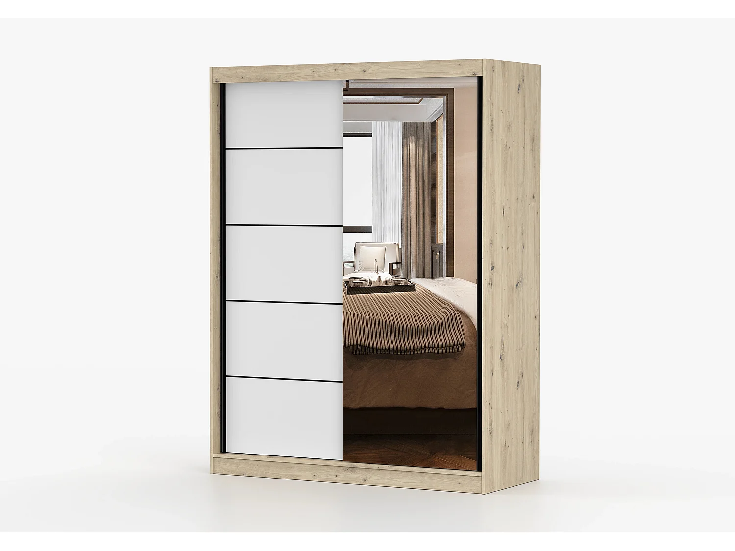 Armoire Enola 150 cm avec miroir - Effet bois - Blanc