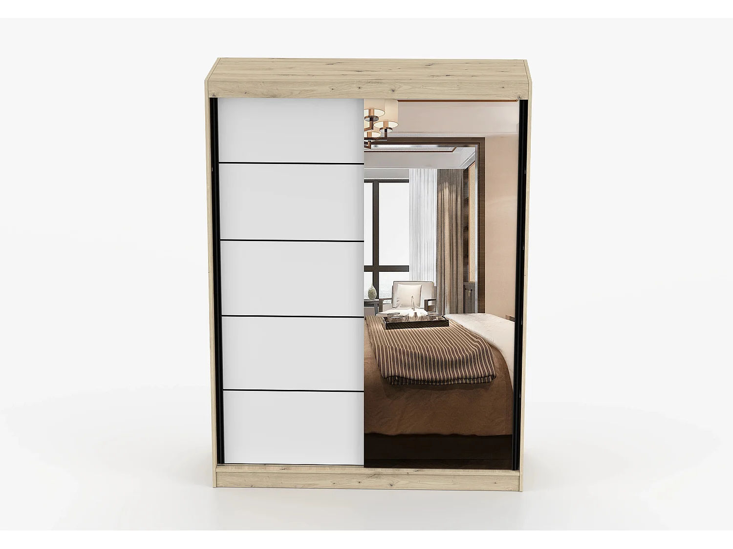 Armoire Enola 150 cm avec miroir - Effet bois - Blanc