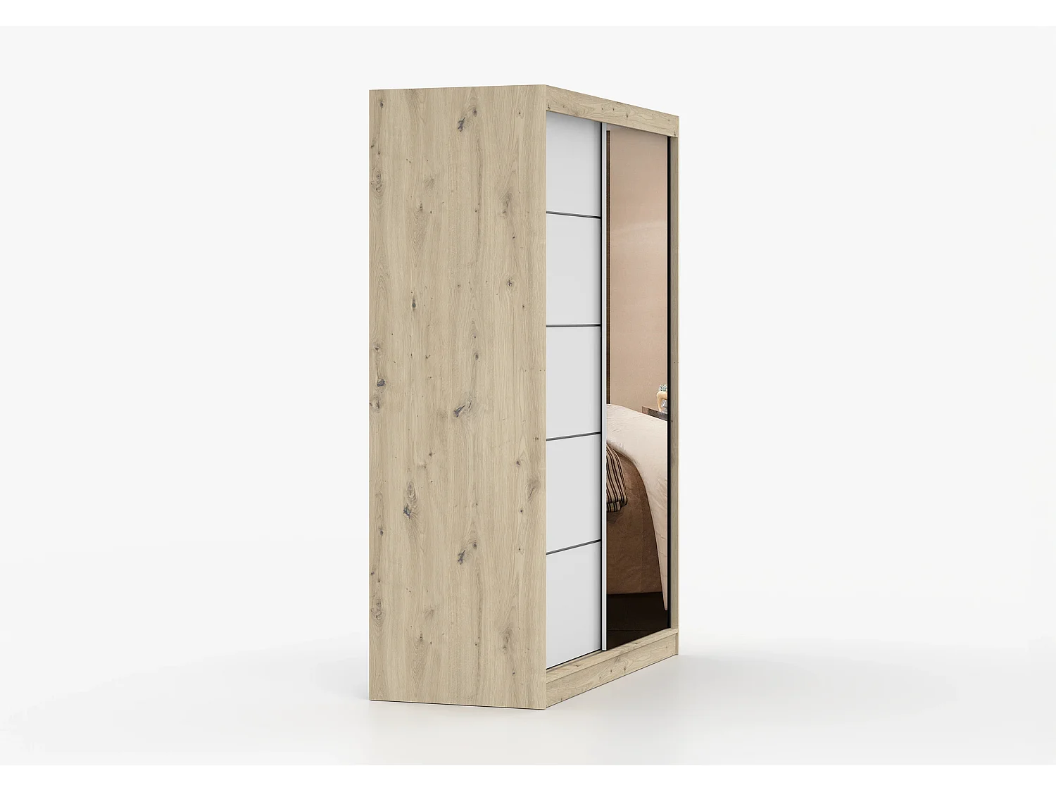 Armoire Enola 150 cm avec miroir - Effet bois - Blanc