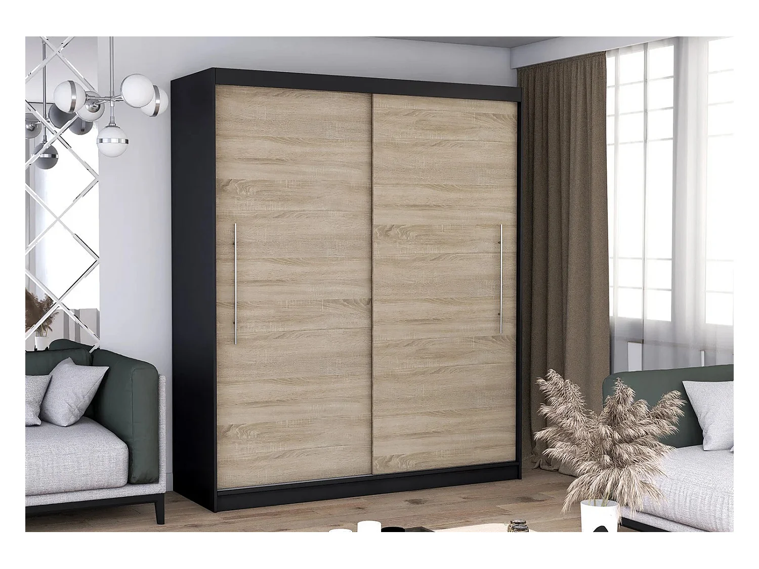 Armoire Miralys 203 cm - Noir - Chêne