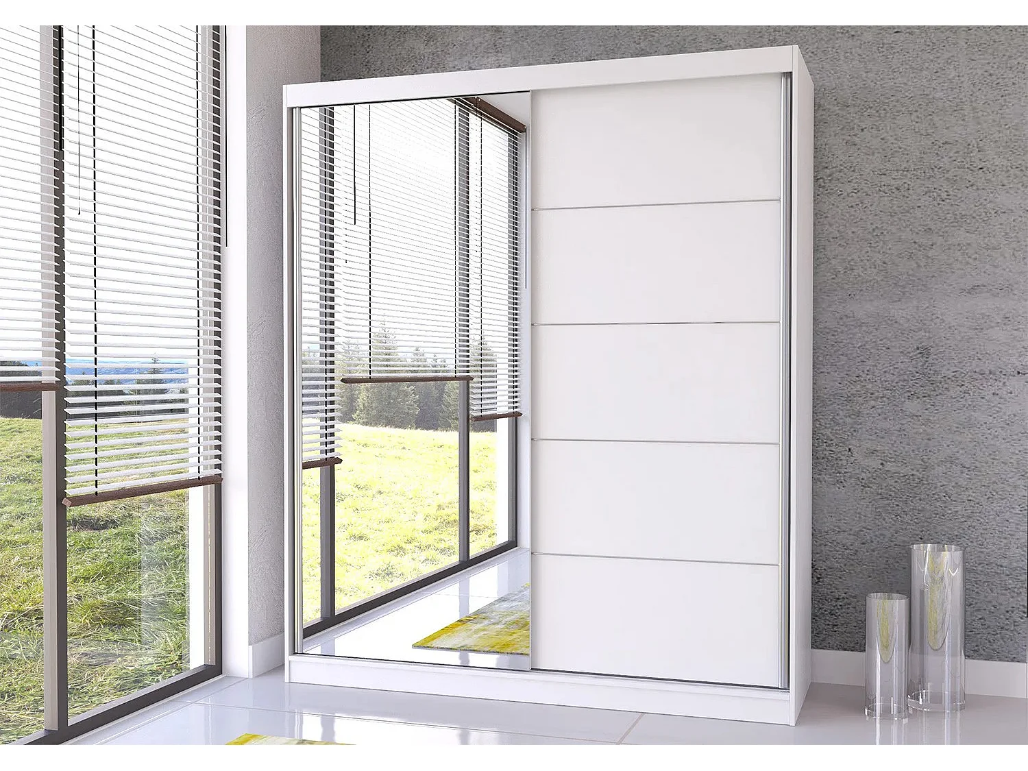Armoire Ysalis 183 cm avec miroir - Blanc