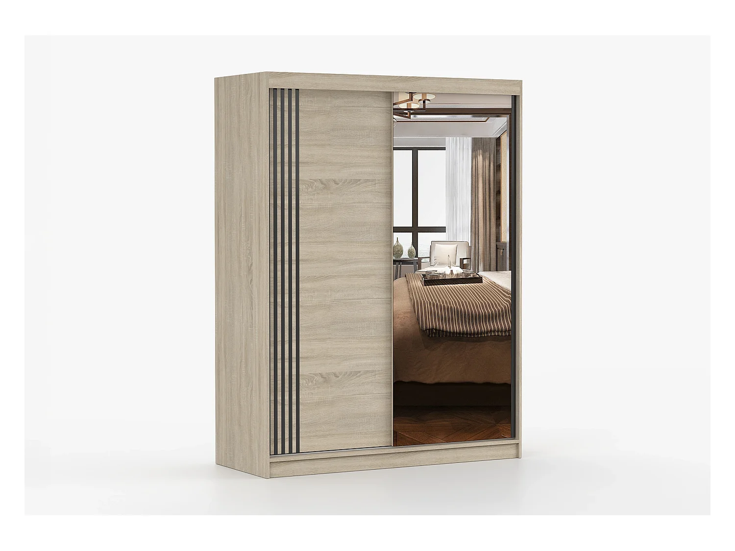 Armoire Elowen 150 cm avec miroir - Chêne