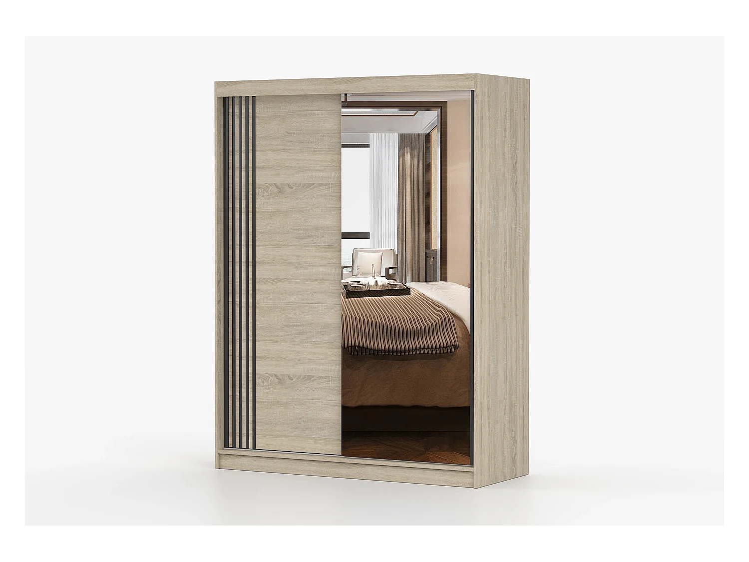 Armoire Elowen 150 cm avec miroir - Chêne