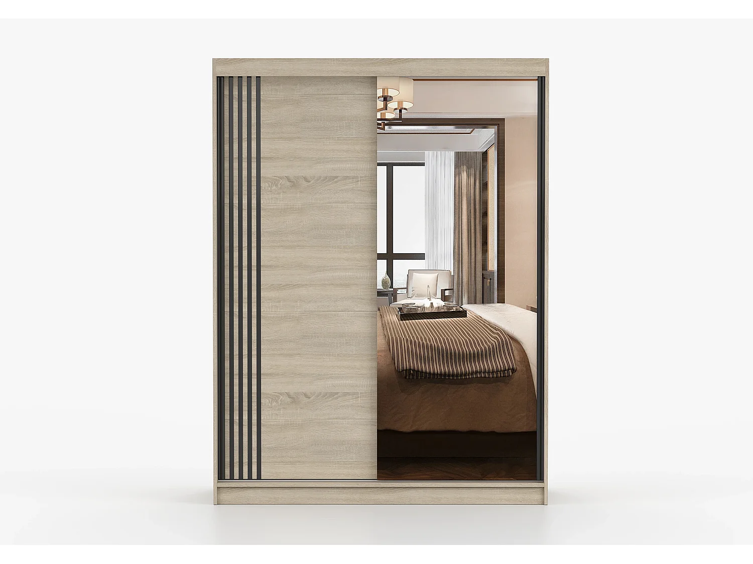 Armoire Elowen 150 cm avec miroir - Chêne