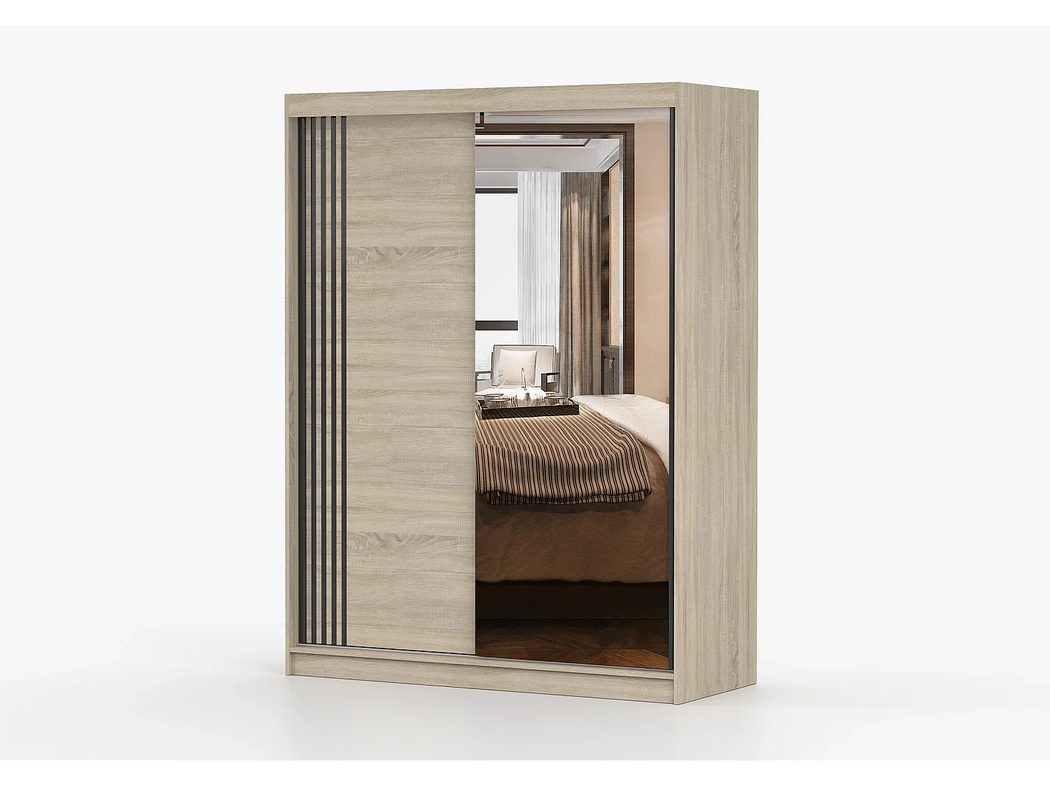 Armoire Elowen 150 cm avec miroir - Chêne
