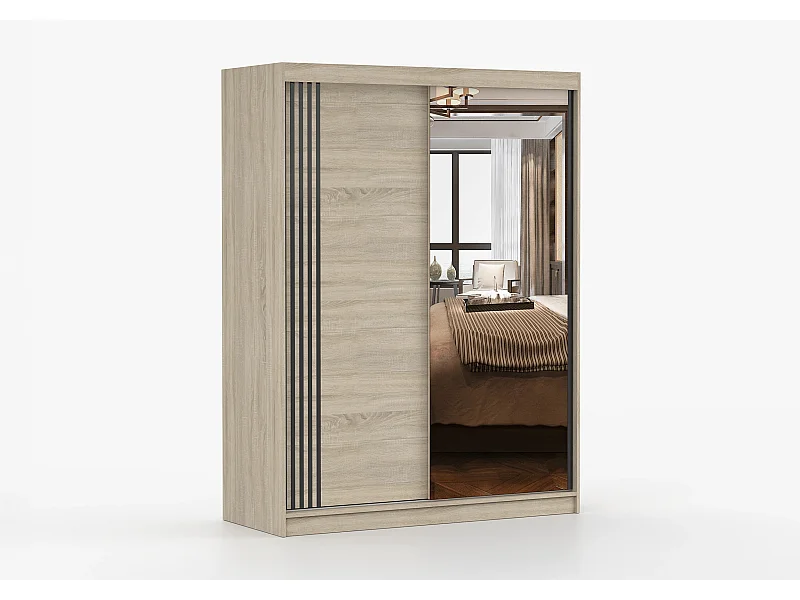 Armoire Elowen 150 cm avec miroir - Chêne