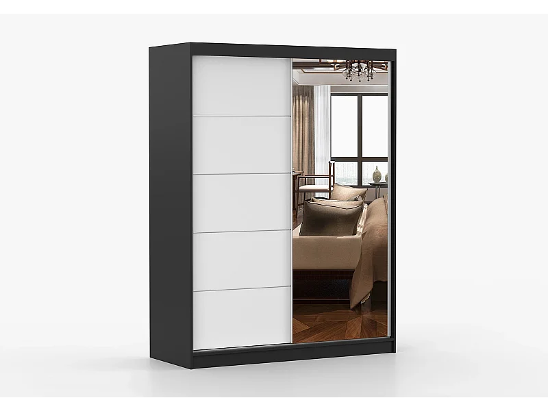 Armoire Vaiana 150 cm avec miroir - Noir - Blanc