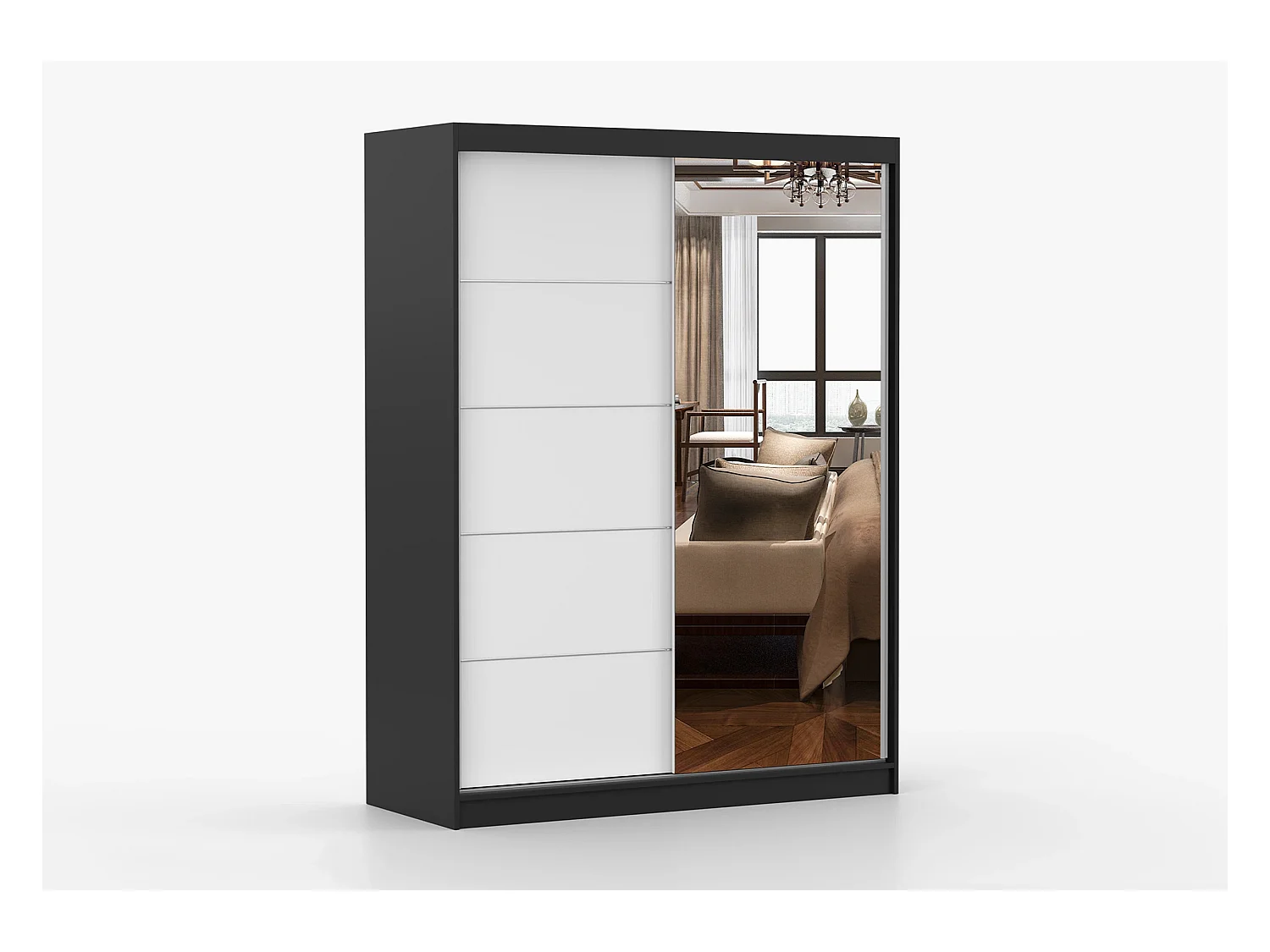 Armoire Vaiana 150 cm avec miroir - Noir - Blanc