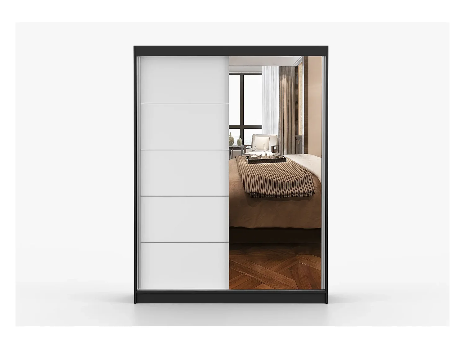 Armoire Vaiana 150 cm avec miroir - Noir - Blanc