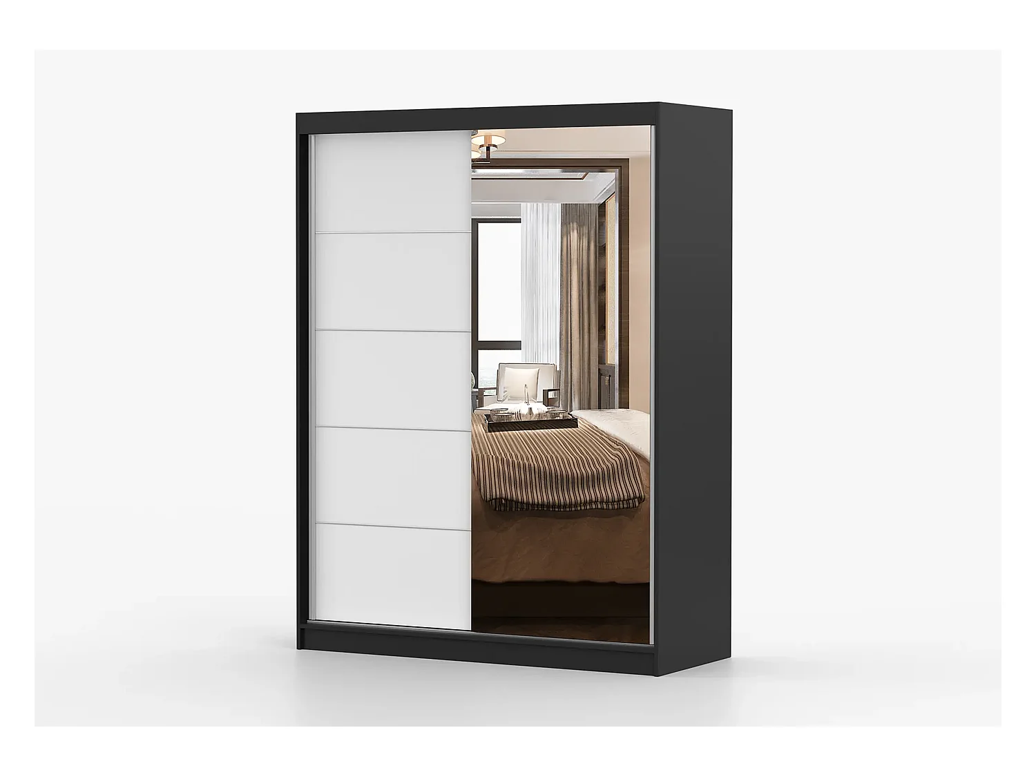 Armoire Vaiana 150 cm avec miroir - Noir - Blanc