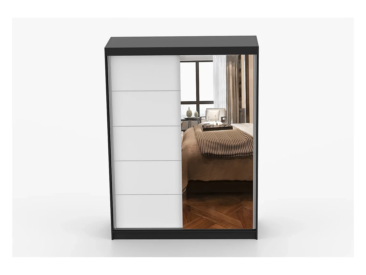 Armoire Vaiana 150 cm avec miroir - Noir - Blanc