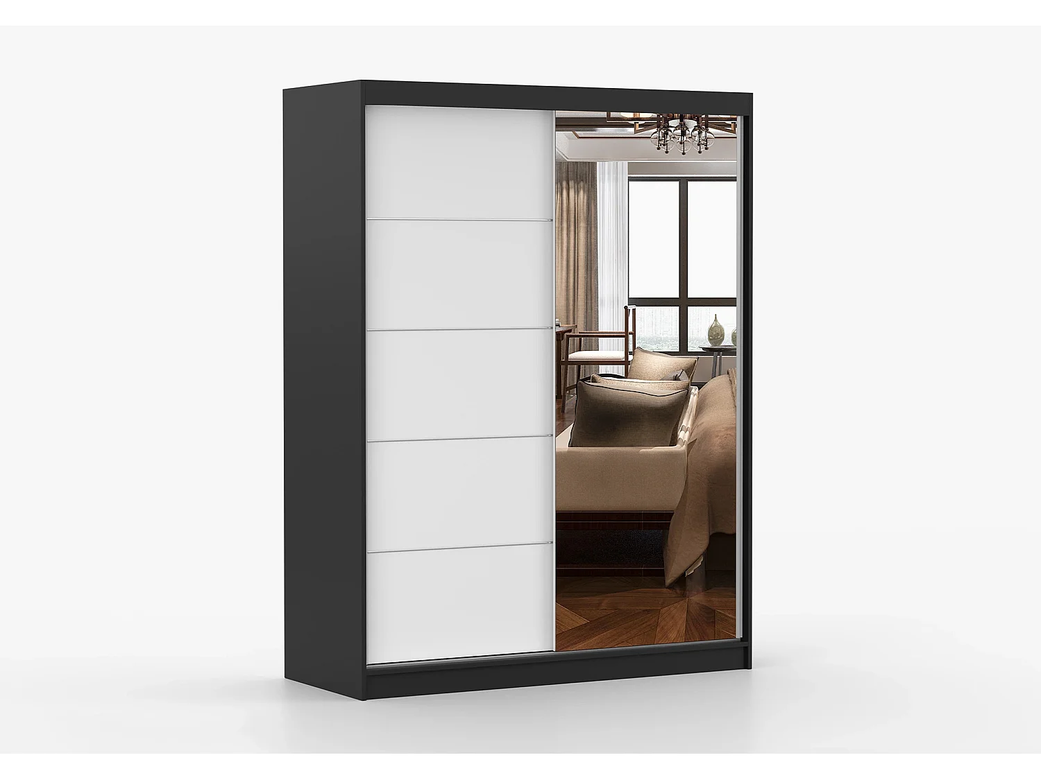 Armoire Vaiana 150 cm avec miroir - Noir - Blanc