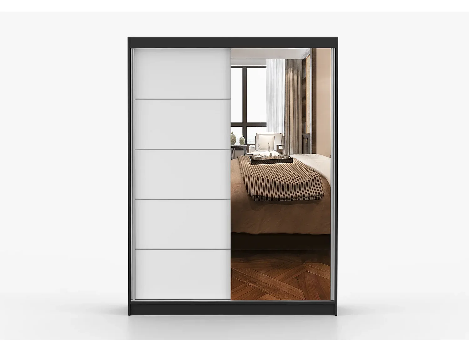 Armoire Vaiana 150 cm avec miroir - Noir - Blanc