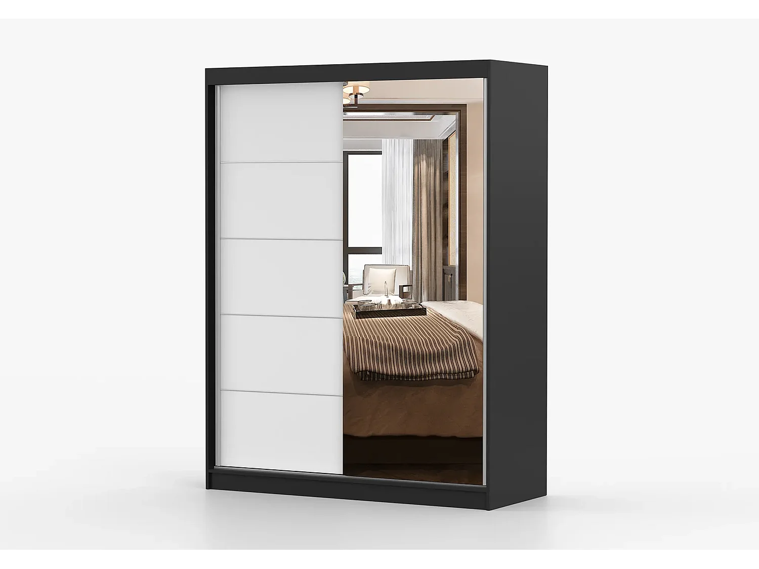 Armoire Vaiana 150 cm avec miroir - Noir - Blanc