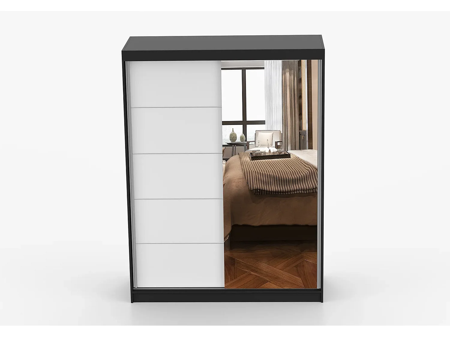 Armoire Vaiana 150 cm avec miroir - Noir - Blanc