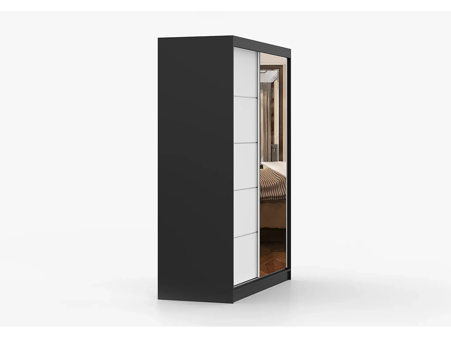 Armoire Vaiana 150 cm avec miroir - Noir - Blanc