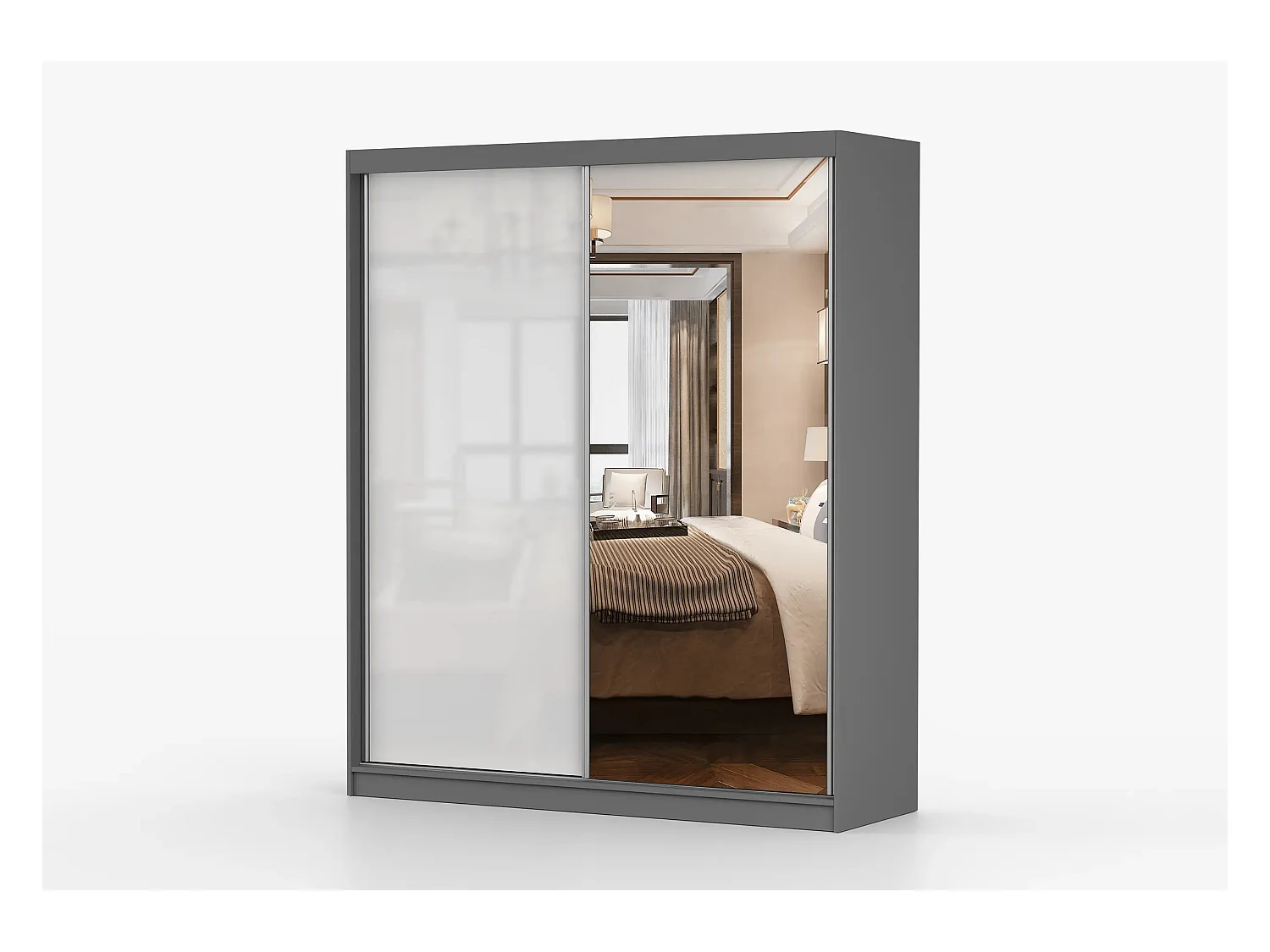 Armoire Nyméria 183 cm avec miroir - Gris - Blanc