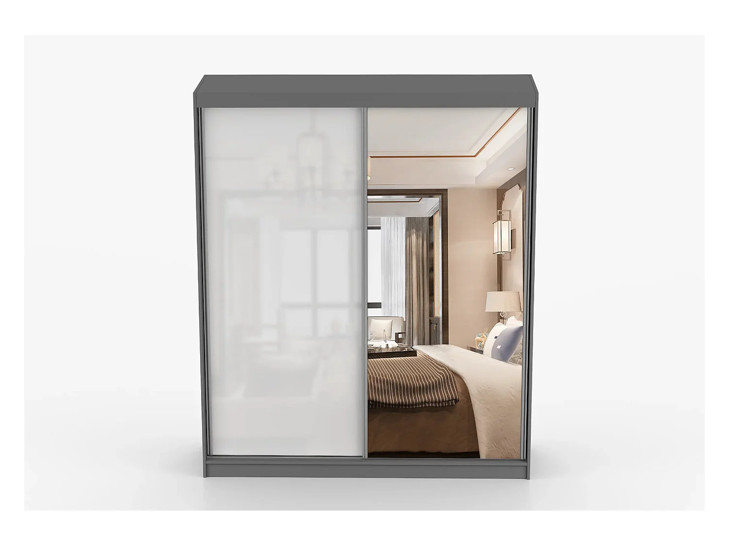 Armoire Nyméria 183 cm avec miroir - Gris - Blanc