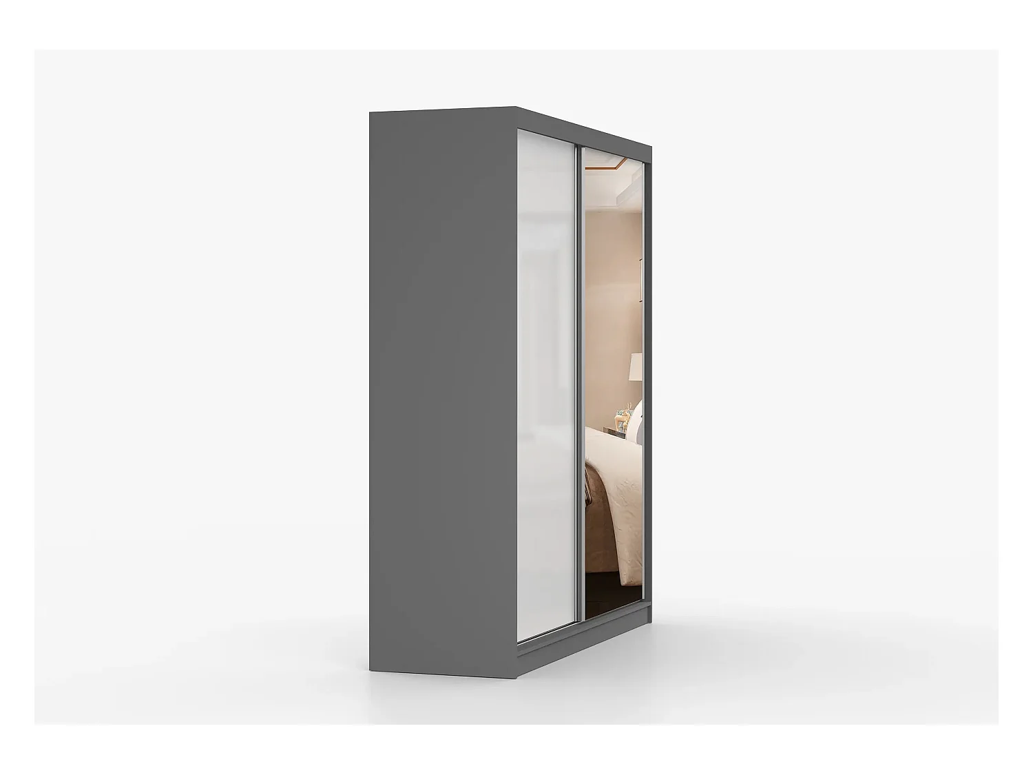 Armoire Nyméria 183 cm avec miroir - Gris - Blanc