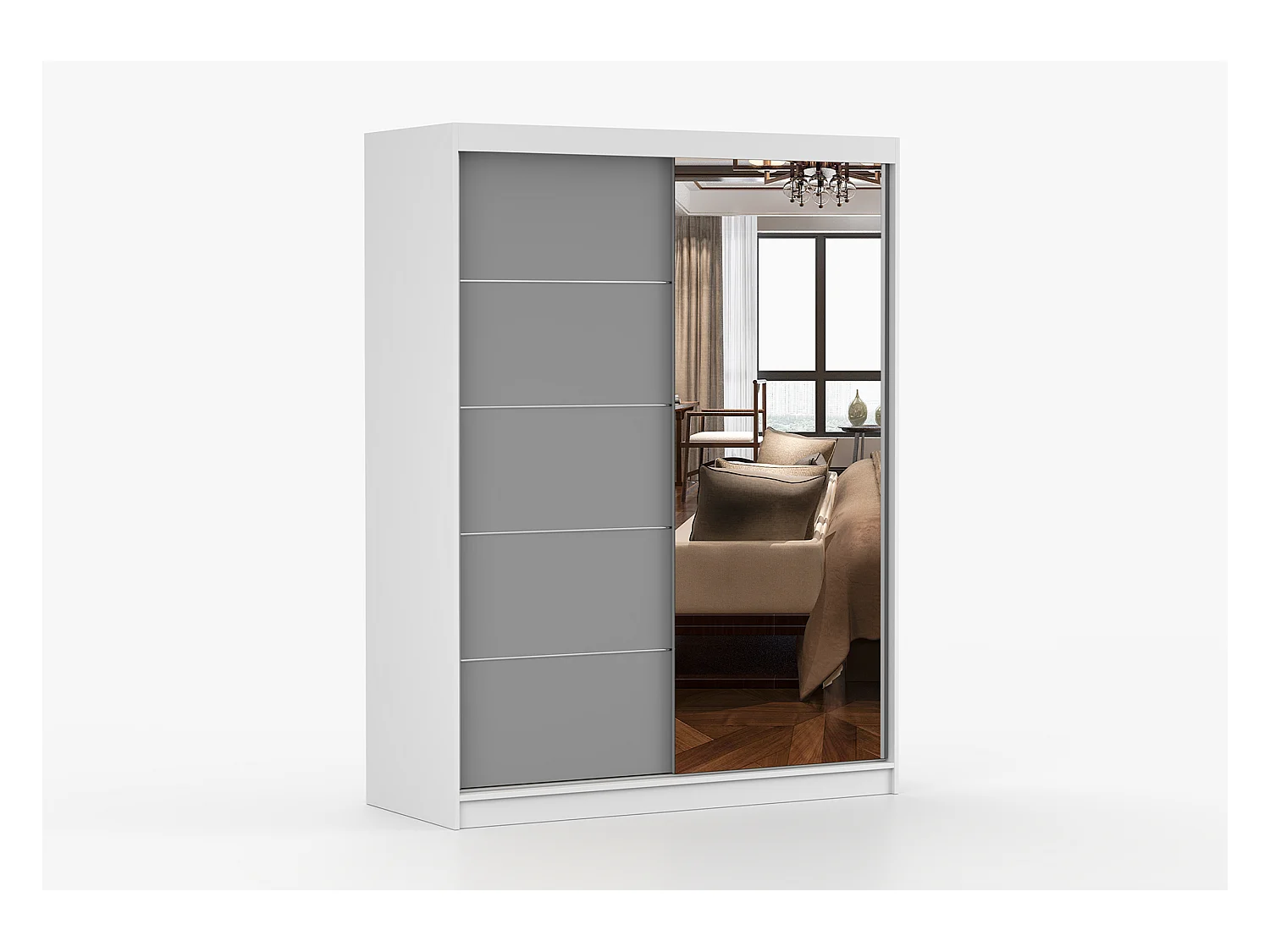 Armoire Vaiana 150 cm avec miroir - Blanc - Gris