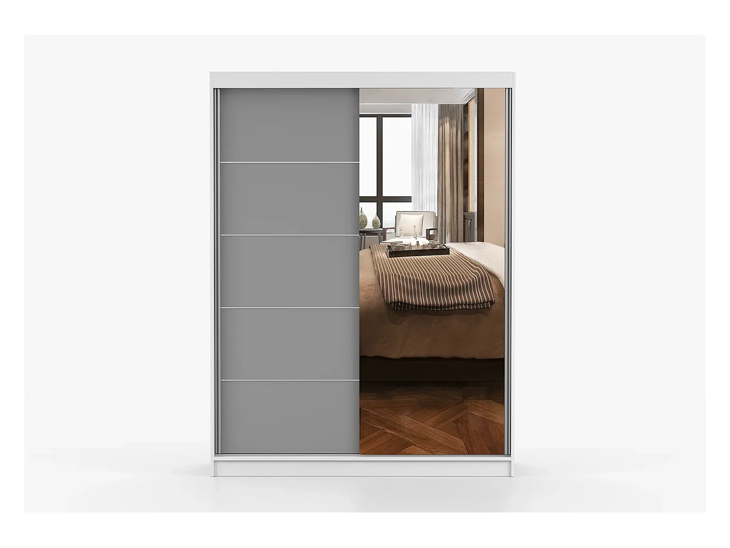 Armoire Vaiana 150 cm avec miroir - Blanc - Gris