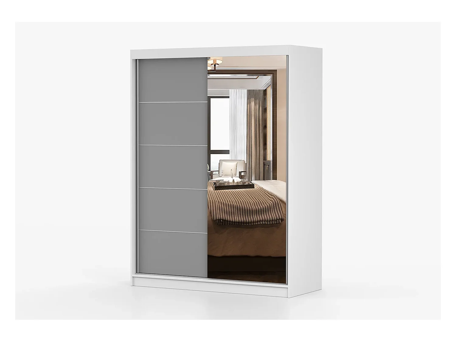 Armoire Vaiana 150 cm avec miroir - Blanc - Gris