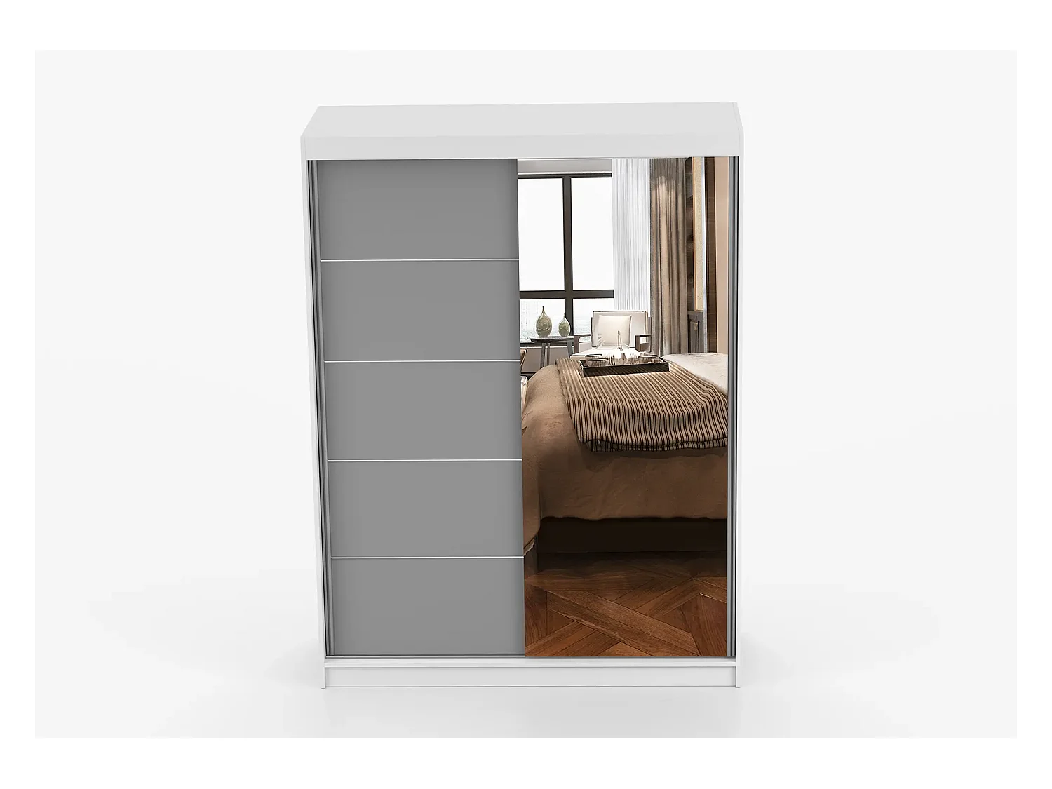 Armoire Vaiana 150 cm avec miroir - Blanc - Gris