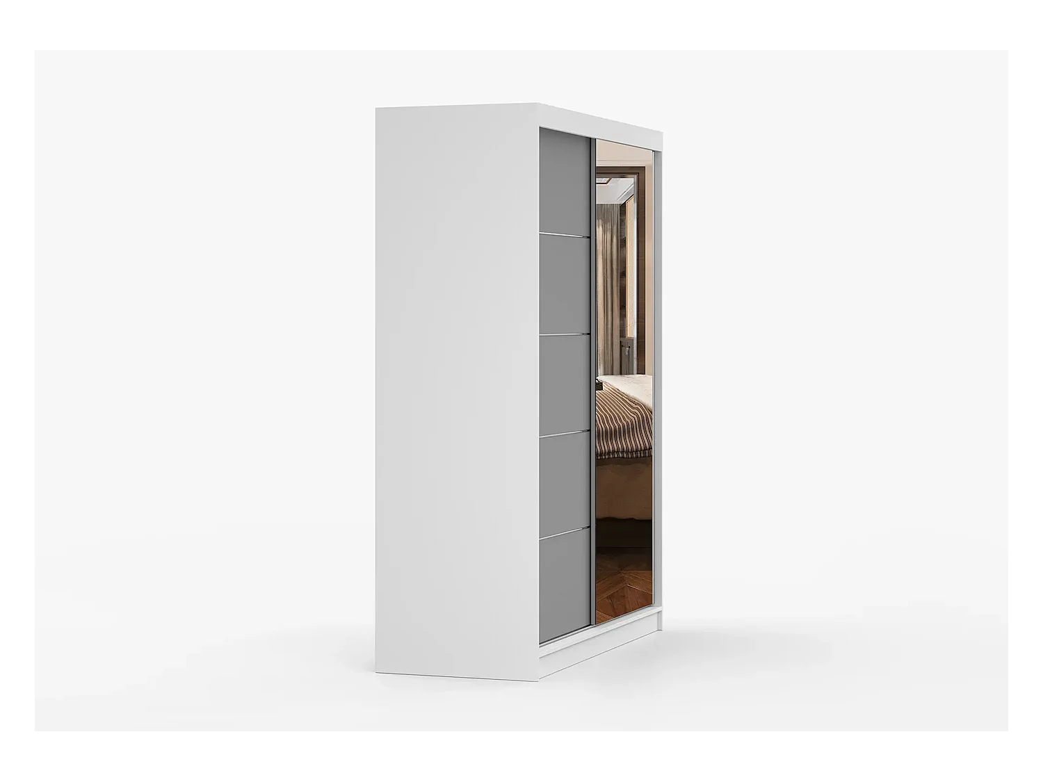 Armoire Vaiana 150 cm avec miroir - Blanc - Gris