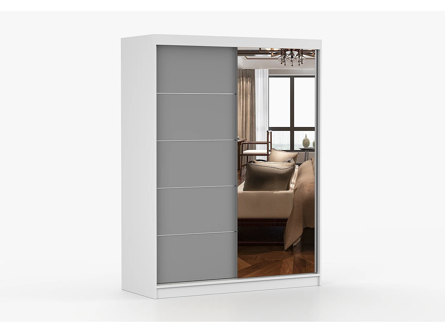 Armoire Vaiana 150 cm avec miroir - Blanc - Gris