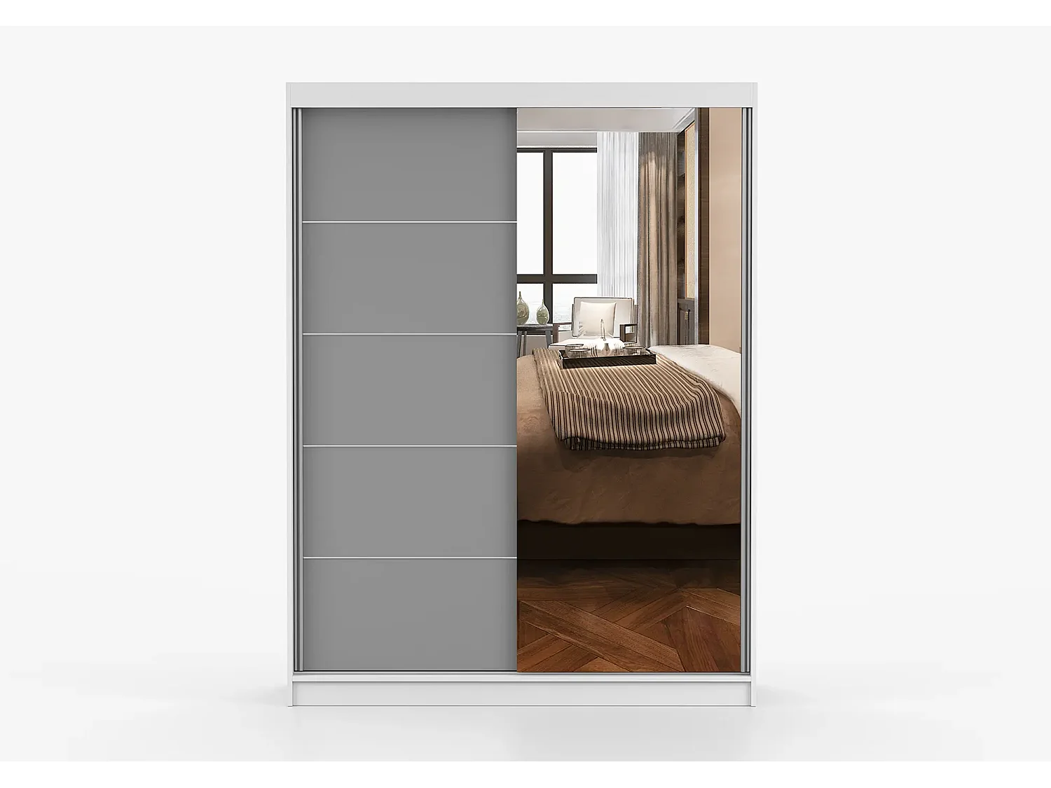 Armoire Vaiana 150 cm avec miroir - Blanc - Gris