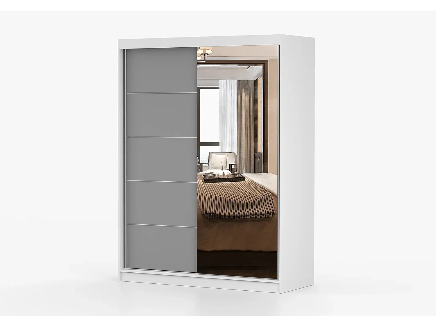 Armoire Vaiana 150 cm avec miroir - Blanc - Gris